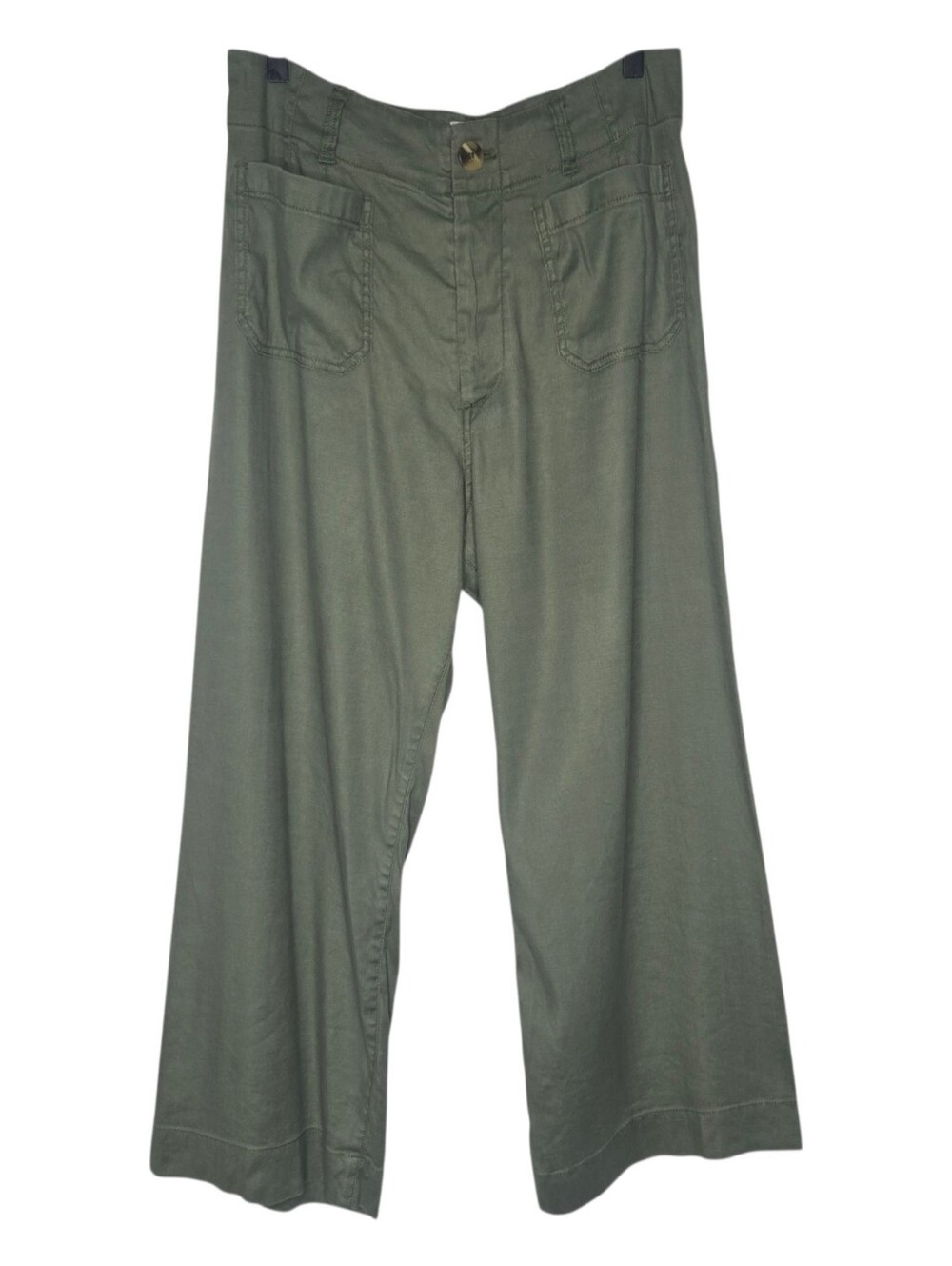 Maeve Womens Moss Green The Colette Beachy Linen Blend Cropped Wide Leg Pants 31